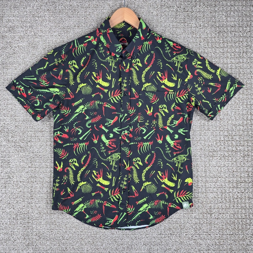 RSVLTS Jurassic Park Mens Medium Kunuflex Short Sleeve Shirt Fossil Records